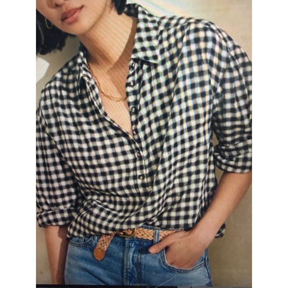 Faherty Olli Shirt Moonlit Oversized XS Gingham Plaid Long Sleeve Boho Coastal